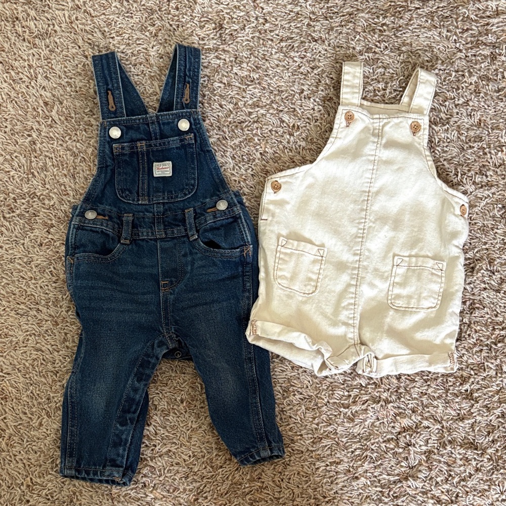 Old Navy Denim and Cream Kids Overalls